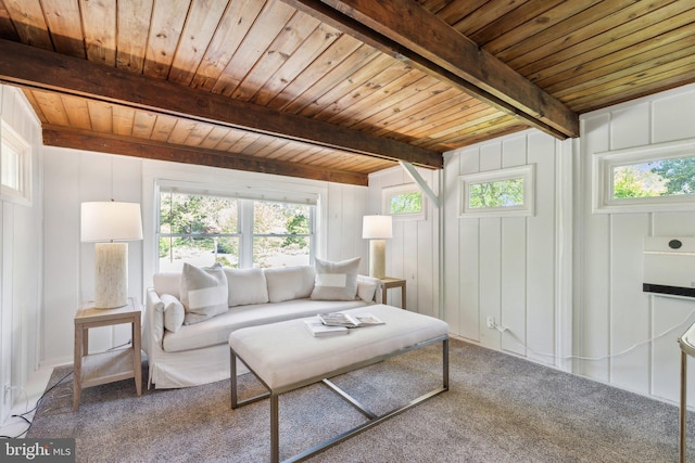 7711 Holmes Run Dr, Falls Church, VA 22042 - interior space featuring wood ceiling, beamed ceiling, and carpet floors
