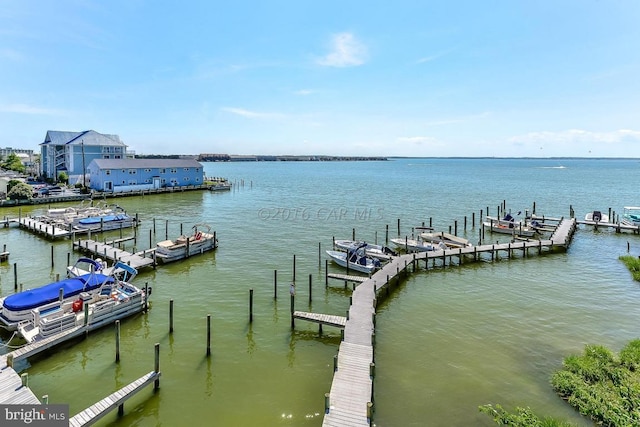 view of dock featuring a water view