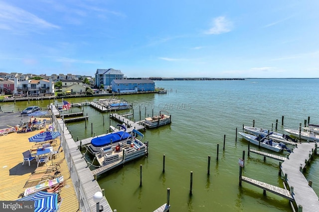 view of dock featuring a water view