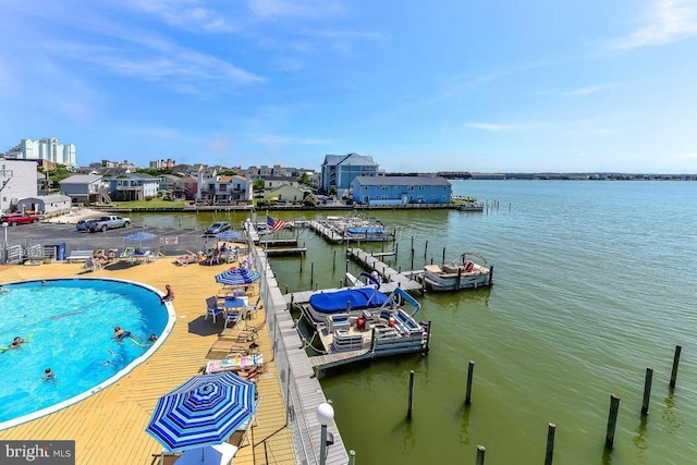 view of dock featuring a water view