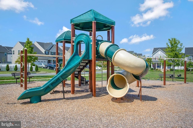 communal playground with a residential view