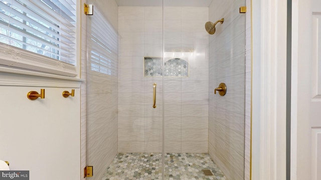 bathroom featuring a shower stall