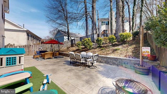 view of patio with outdoor dining area and a fenced backyard