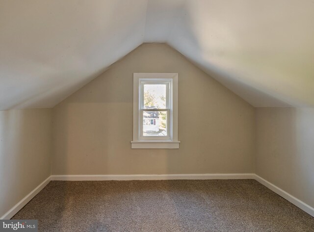 additional living space with baseboards, carpet, and vaulted ceiling