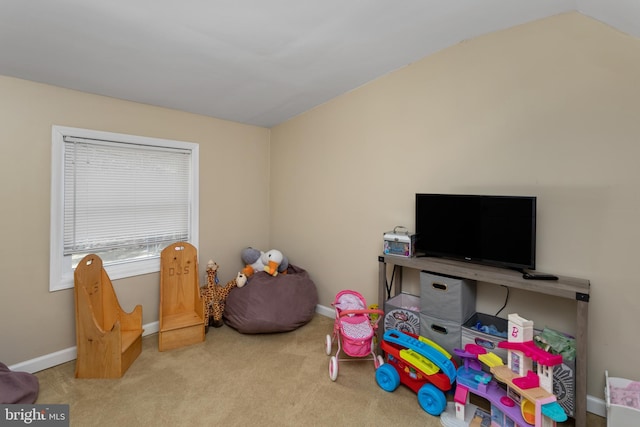 game room featuring baseboards and carpet floors