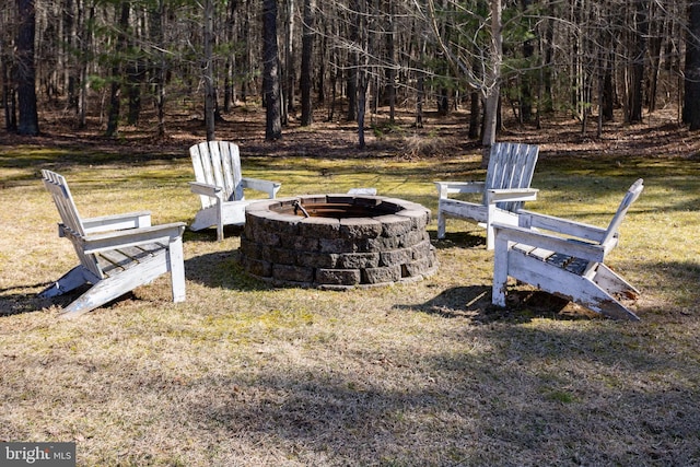 view of yard with a fire pit