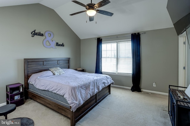 1107 Liberty Ave, Vineland, NJ 08360 - bedroom featuring a ceiling fan, vaulted ceiling, light colored carpet, and baseboards