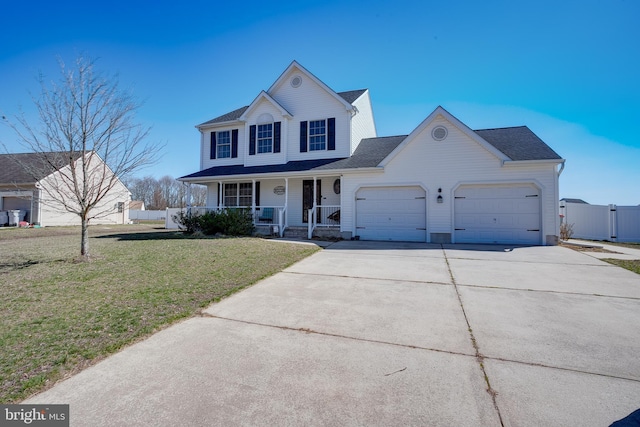 1107 Liberty Ave, Vineland, NJ 08360 - traditional-style house with driveway, a porch, fence, a front yard, and an attached garage