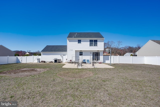 1107 Liberty Ave, Vineland, NJ 08360 - rear view of house with a patio, a yard, a fenced backyard, and cooling unit