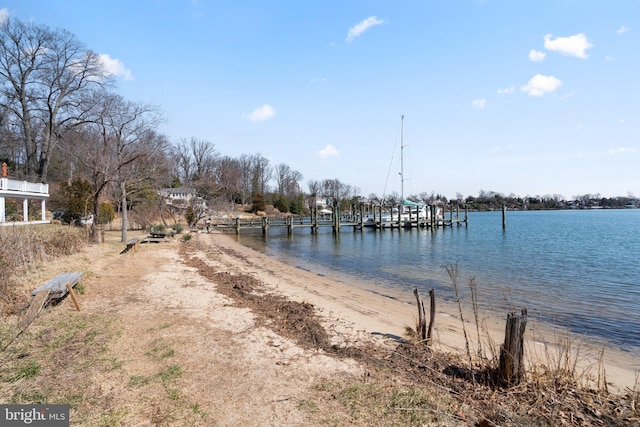 property view of water featuring a dock