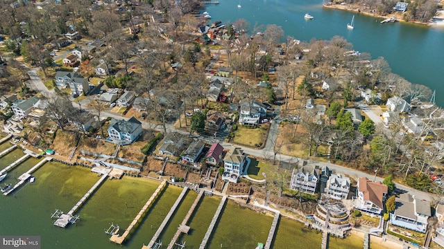 aerial view featuring a water view