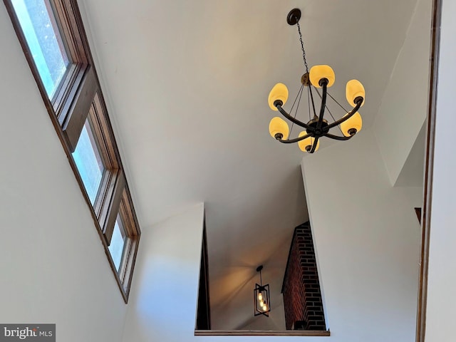 interior details with a chandelier