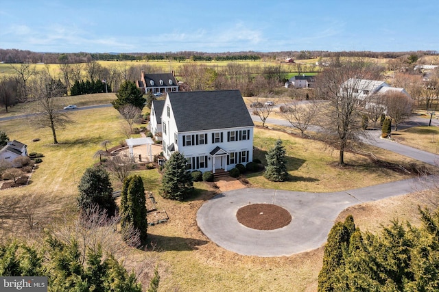 aerial view featuring a rural view