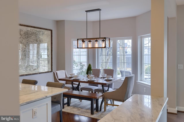 dining area with dark wood-style flooring