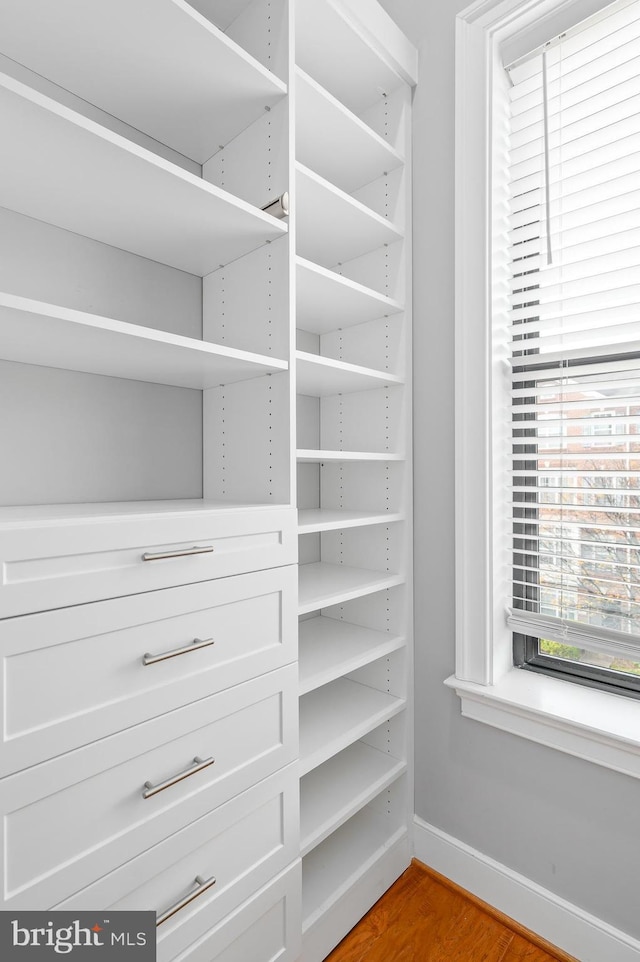 walk in closet featuring light wood finished floors