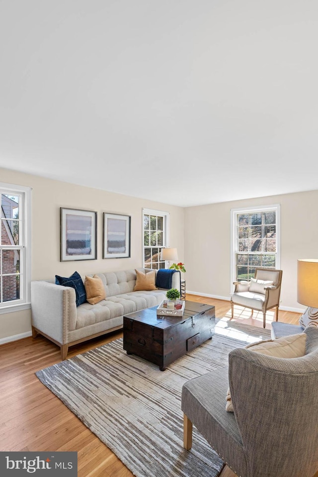 living room featuring wood finished floors and baseboards