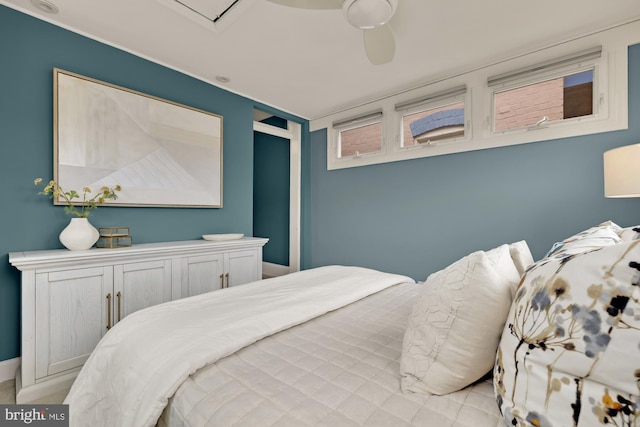 bedroom featuring ceiling fan