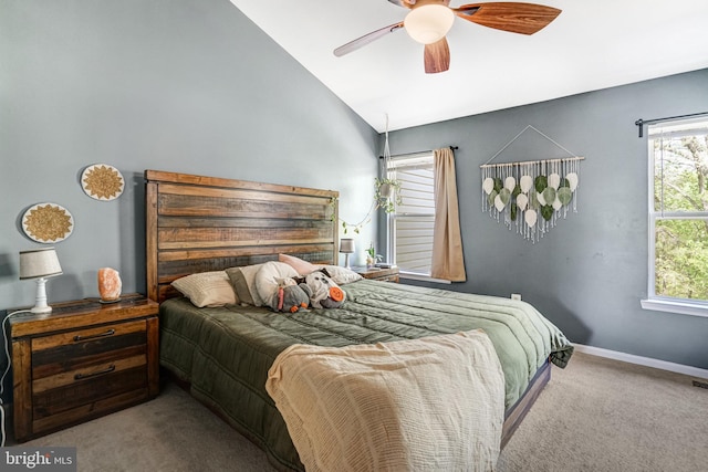 7721 Sullivan Cir, Alexandria, VA 22315 - carpeted bedroom featuring ceiling fan, vaulted ceiling, and baseboards