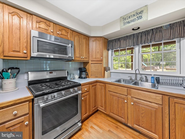 2446 Saint Lukes Rd, Salisbury, MD 21804 - kitchen with appliances with stainless steel finishes, a sink, light countertops, and light wood-style flooring
