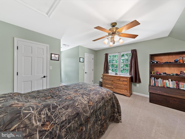 2446 Saint Lukes Rd, Salisbury, MD 21804 - carpeted bedroom featuring a ceiling fan, baseboards, and vaulted ceiling