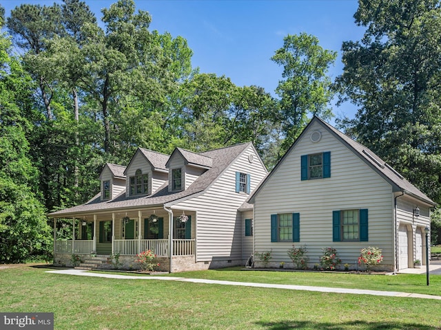 2446 Saint Lukes Rd, Salisbury, MD 21804 - cape cod-style house with a porch, crawl space, a front lawn, and a shingled roof
