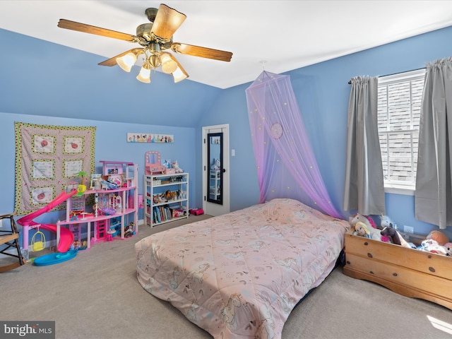 2446 Saint Lukes Rd, Salisbury, MD 21804 - carpeted bedroom with vaulted ceiling and a ceiling fan