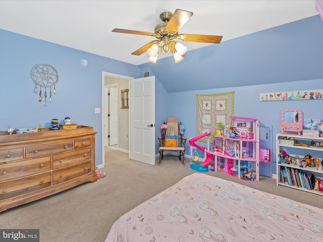 2446 Saint Lukes Rd, Salisbury, MD 21804 - carpeted bedroom with lofted ceiling, ceiling fan, and baseboards