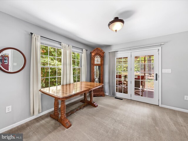 2446 Saint Lukes Rd, Salisbury, MD 21804 - carpeted dining space featuring baseboards and french doors