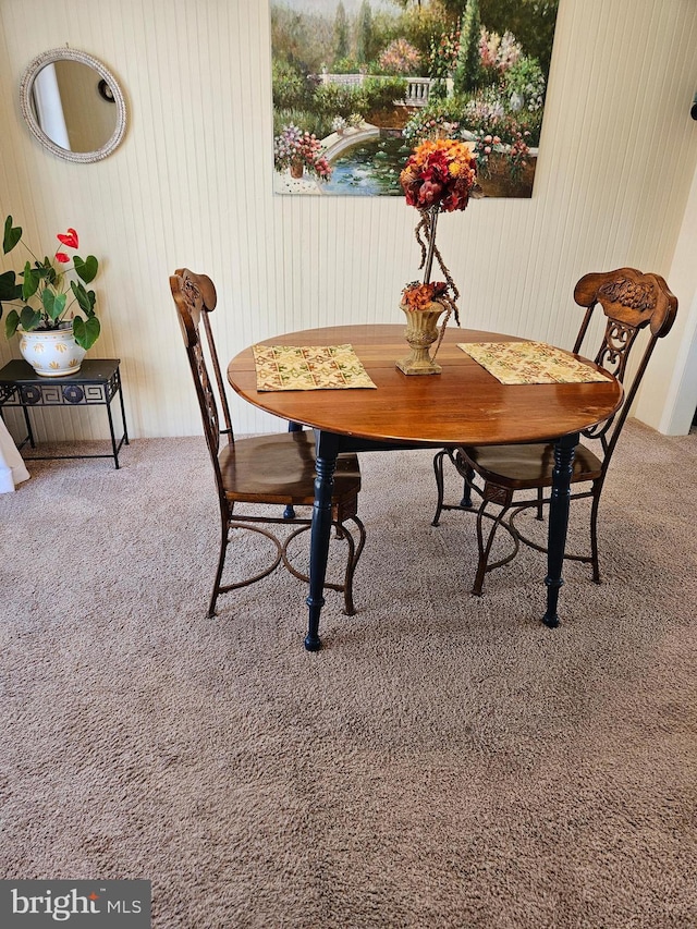 view of carpeted dining room