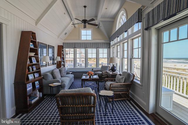 1 103rd St, Stone Harbor, NJ 08247 - sunroom / solarium with vaulted ceiling with beams and a ceiling fan