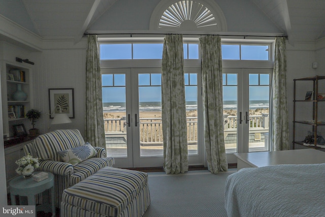 1 103rd St, Stone Harbor, NJ 08247 - bedroom featuring french doors, high vaulted ceiling, carpet, and access to outside
