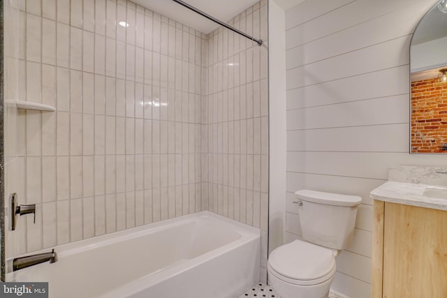 full bath featuring shower / tub combination, toilet, and vanity