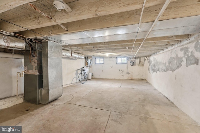 basement with heating unit