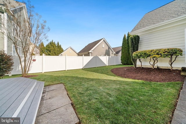 view of yard with a fenced backyard