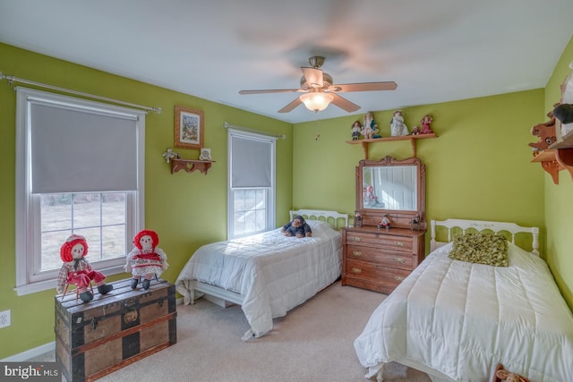 bedroom featuring carpet flooring and ceiling fan