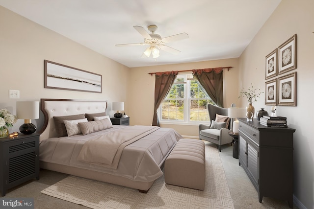 bedroom with carpet flooring and ceiling fan