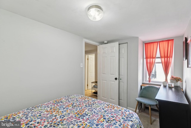 carpeted bedroom featuring a closet