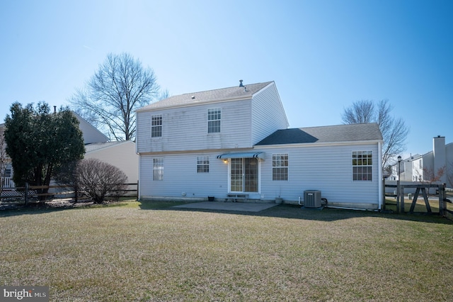 back of property with a patio area, a yard, fence, and cooling unit