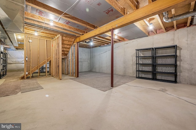 view of unfinished basement