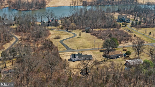 bird's eye view featuring a water view