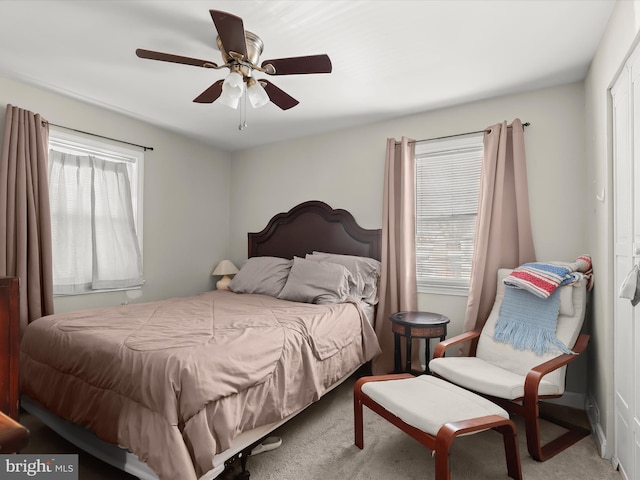 bedroom featuring carpet floors and ceiling fan