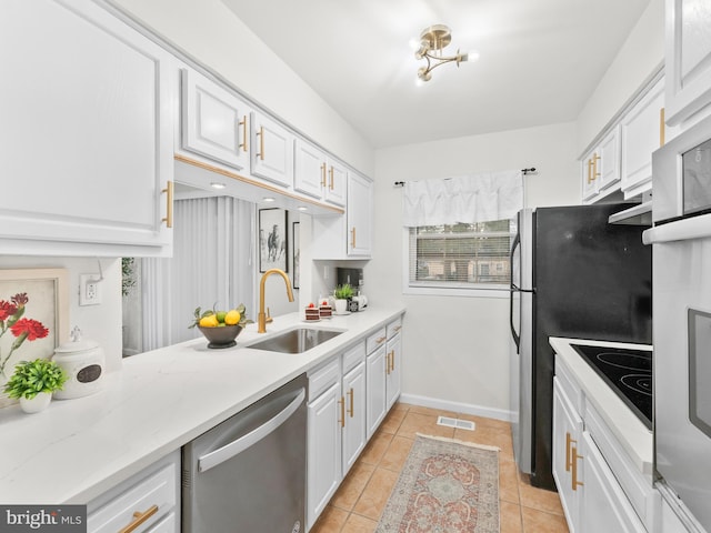 kitchen featuring stainless steel dishwasher, white cabinets, black electric cooktop, and a sink