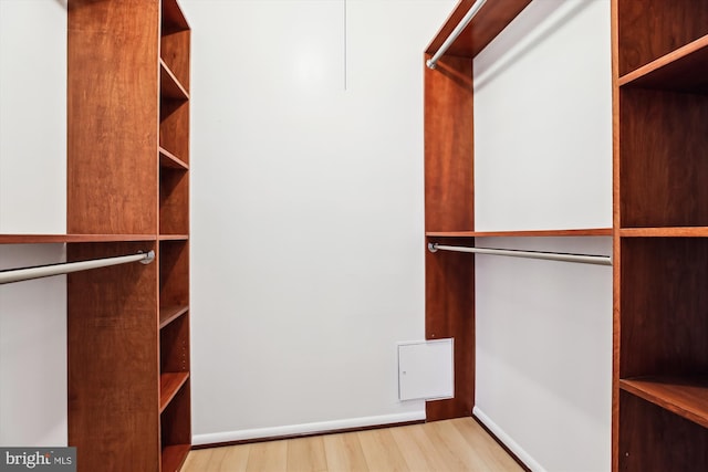 walk in closet with wood finished floors