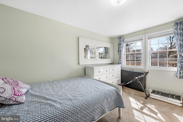 bedroom with light carpet