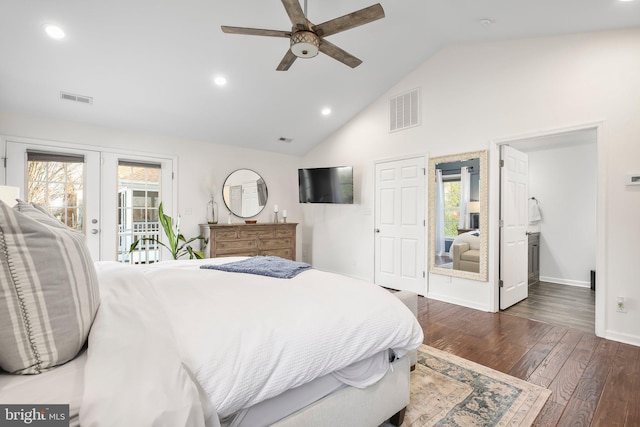 bedroom with multiple windows, french doors, and visible vents