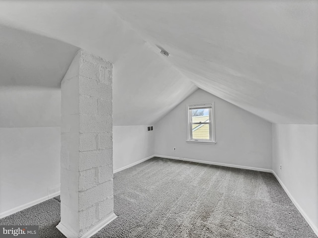 additional living space with baseboards, carpet floors, and lofted ceiling