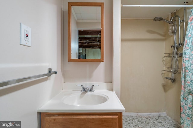 full bath with vanity and a shower with curtain