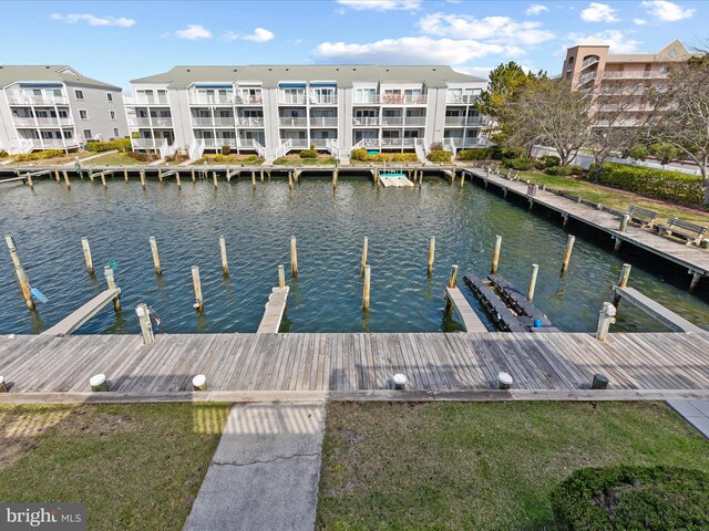 view of dock with a water view