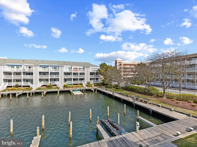 view of dock featuring a water view