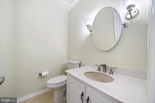 half bathroom with baseboards, toilet, and vanity